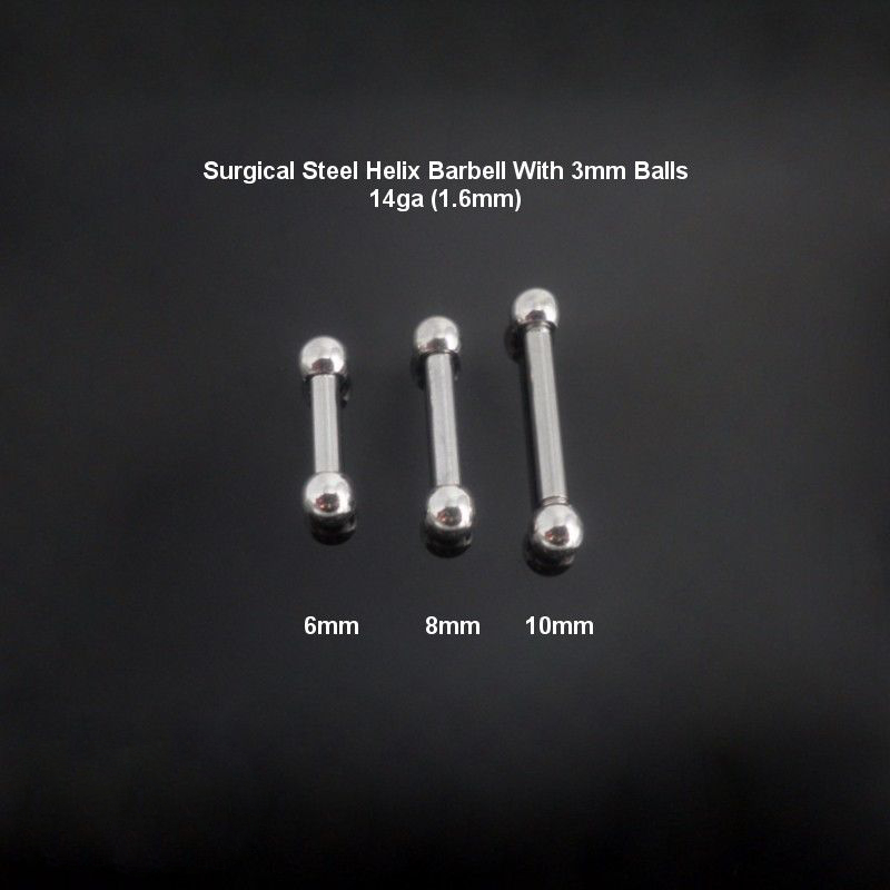 Surgical Steel 14ga Eyebrow/Helix Barbell With 3mm Balls – Lizox